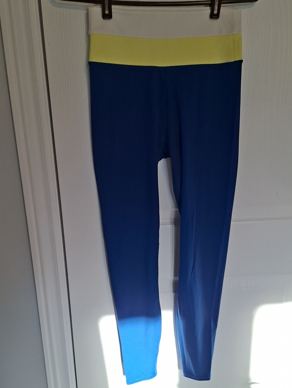 JoyLab Blue Leggings with Yellow Waistband and White Trim